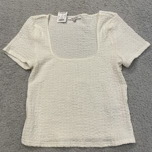 NEW Madewell Popcorn Crop Top Womens XS Ivory Crinkle Square Neck Coquette